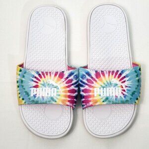 PUMA Size 10 Cool Cat Tie-Dye Slide Sandals White Multicolor Comfort